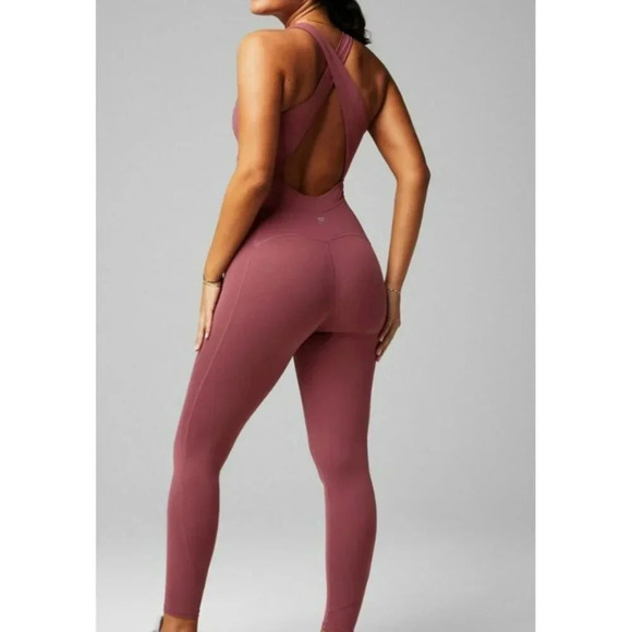 Fabletics PureLuxe Women Twist front oasis size XXL V-Neck Cutout Jumpsuit mauve - Picture 2 of 16